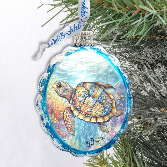 Glass Christmas Ornaments - Turtle Keepsake Glass Ornaments by G. Debrekht - Coastal Holiday Decor - 777396-0
