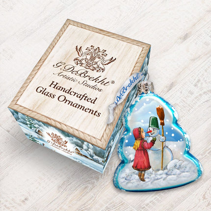 Playing Snowman Mercury Glass Ornament by G. DeBrekht - Christmas Santa Snowman Decor - 777386-2
