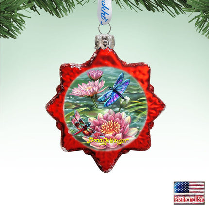 Dragonflies and Water Lilies Mercury Glass Ornament by D. Gelsinger - Christmas Decor - 778113-DG-1