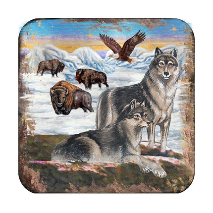 Winter Wolves Wooden Cork Coasters Gift Set of 4 by Nature Wonders - Nature Wildlife Decor  - 95222C-S4-2