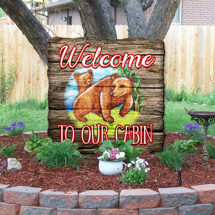 Welcome Cabin Bears Wall Door Hanger by G. DeBrekht - Wildlife Holiday Decor - 8114080H-2