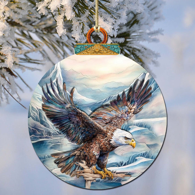 Bald Eagle in Alaska's Sky Wooden Ornaments by G.Debrekht - Wildlife Holiday Decor - 870064-0
