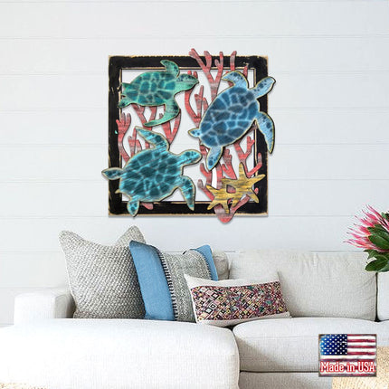 Sea Turtle Family Wooden Wall Decor by G. DeBrekht - Coastal Sea-Life Decor - G98518S3-1