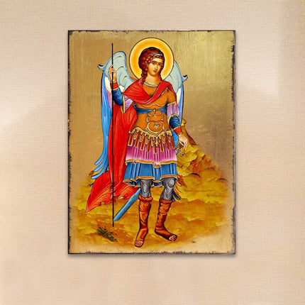 Saint Michael the Archangel Wooden Gold Plated Religious Christian Sacred Icon - Inspirational Icon Decor - 85022-0