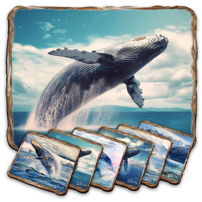 Humpback Whale Wooden Cork Placemat and Coasters Gift Set of 7 by Nature Wonders Nature Wildlife Decor  - 85403C-S7-0