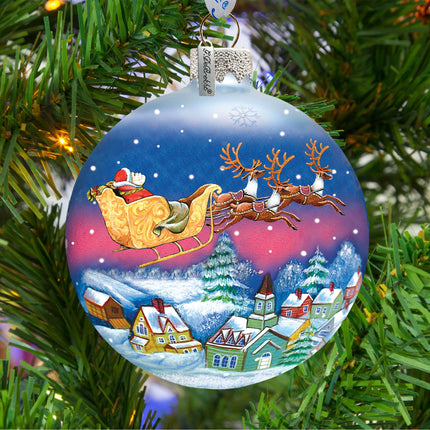 Santa on Sleigh Ball Glass Ornament by G. DeBrekht - Christmas Santa Snowman Décor - 73311-1