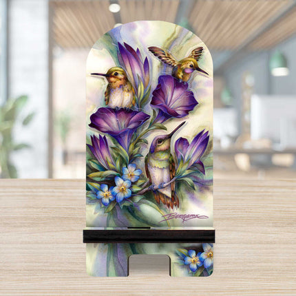 Friendship Hummingbirds Cell Phone Stand Wildlife Decor Wood Mobile Tablet Holder Charging Station Organizer - 892095-JB-2