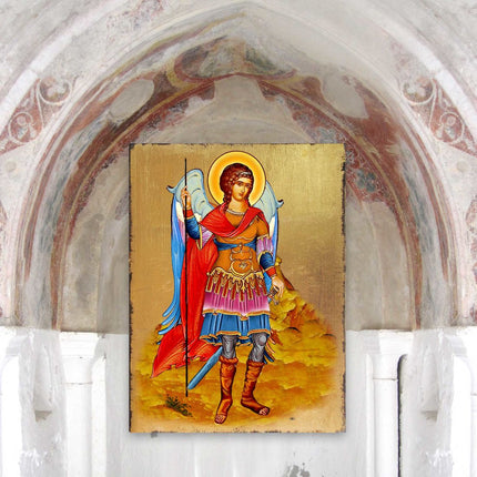 Saint Michael the Archangel Wooden Gold Plated Religious Christian Sacred Icon - Inspirational Icon Decor - 85022-3