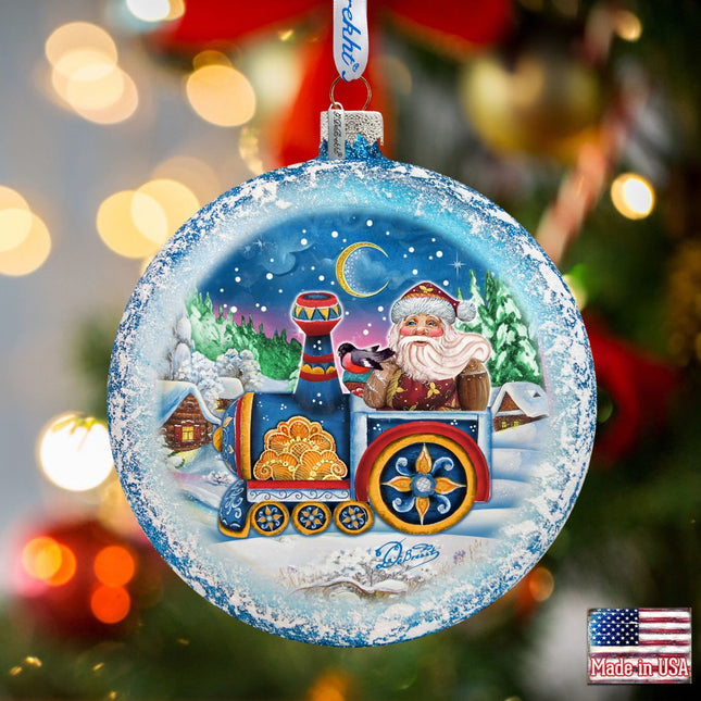 Santa Express Glass Ornament by G. DeBrekht - Christmas Santa Snowman Decor - 744-040-0