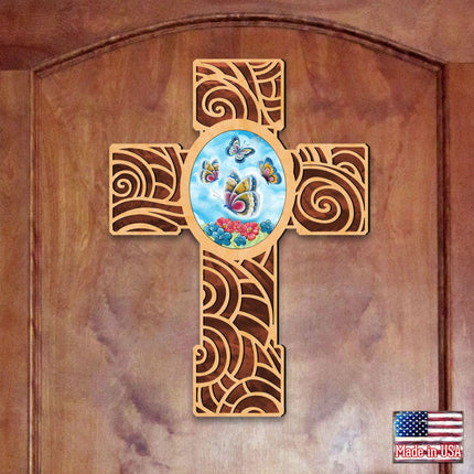 New Life Butterfly Modern Wooden Cross by Museum Icons - Inspirational Icon Decor - 88290-1