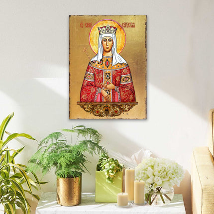 Saint Elena Wooden Gold Plated Religious Orthodox Sacred Icon - Inspirational Icon Decor - 85061-2