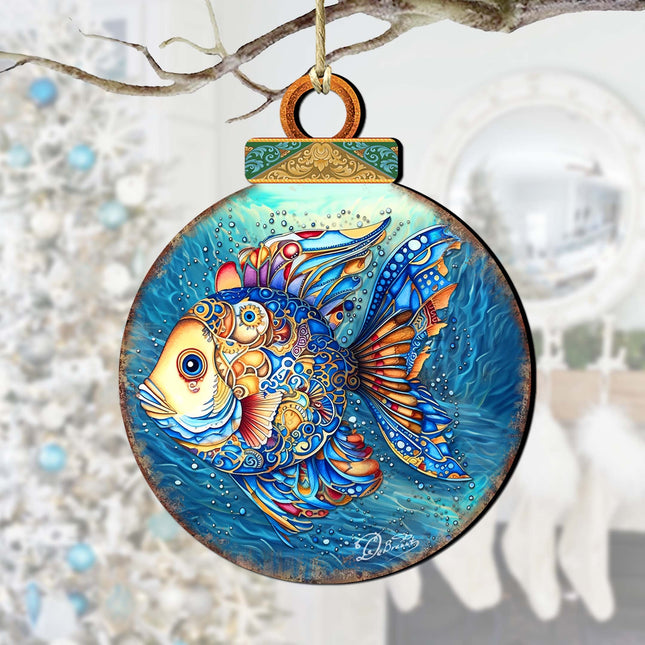 Coastal Decorations - Blue Fish Wooden Ornaments by G.Debrekht Coastal Holiday Decor - 8688181-0