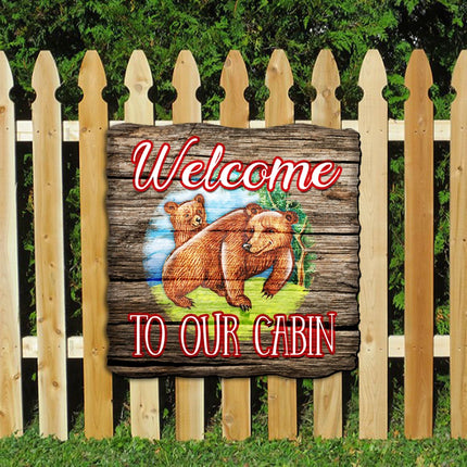 Welcome Cabin Bears Wall Door Hanger by G. DeBrekht - Wildlife Holiday Decor - 8114080H-3