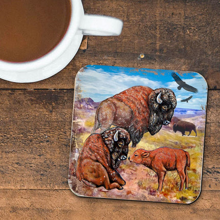 Buffalos Wooden Cork Coasters Gift Set of 4 by Nature Wonders - Nature Wildlife Decor  - 95217C-S4-1