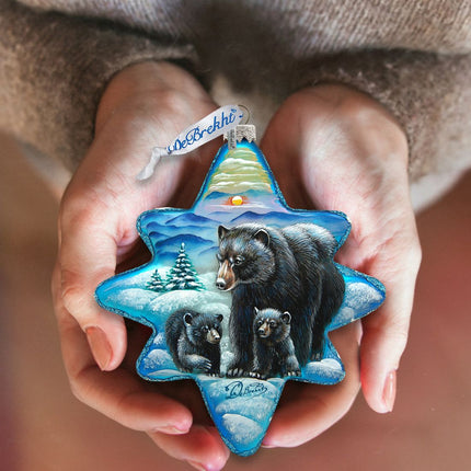 Black Bears Story North Star Glass Ornament by G. DeBrekht - Wildlife Holiday Decor - 755-090-2