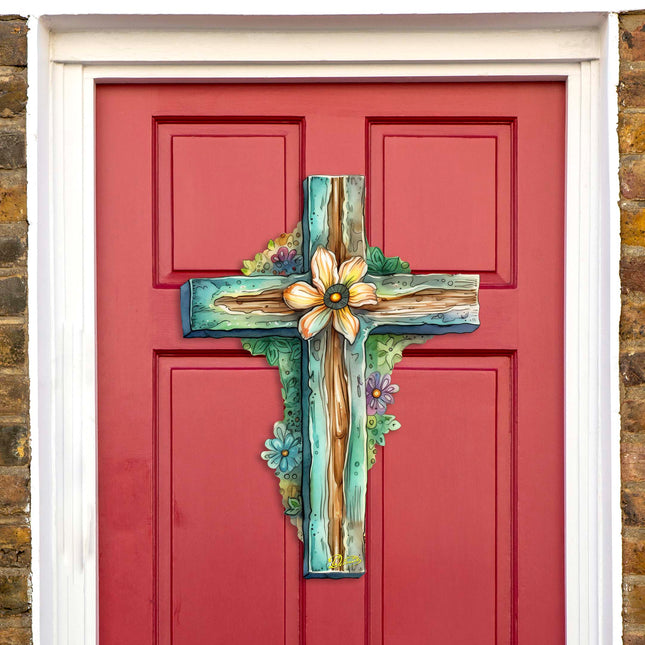 Teal Cross Holiday Door Decor by G. Debrekht - Easter Spring Decor - 8688164H-0