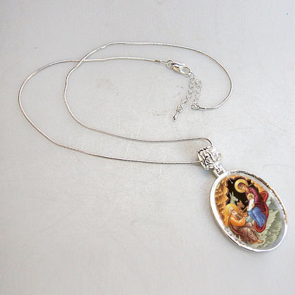 Orthodox Nativity Silver Plated Mother of Pearl Necklace Jewelry - 43052-3