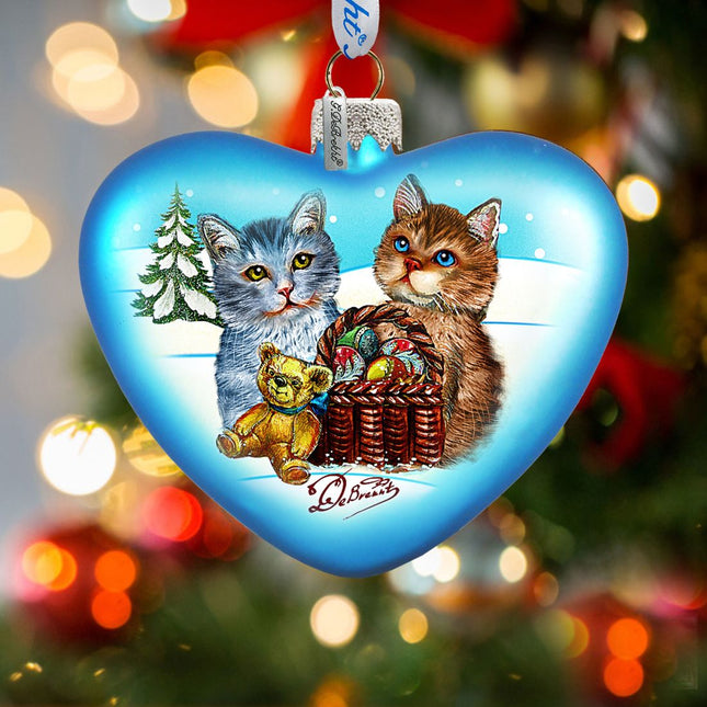 Kitty Cats Love Heart Glass Ornament by G. DeBrekht - Christmas Decor - 753-001-0