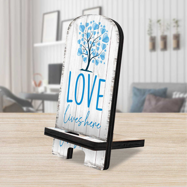 Love Lives Here Cell Phone Stand Family Decor Wood Mobile Tablet Holder Charging Station Organizer - 892062-0