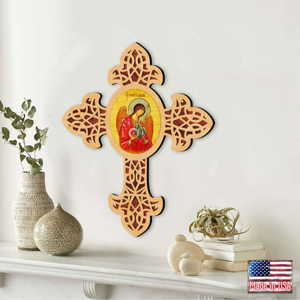 Archangel Michael Pointy Wooden Cross by Museum Icons - Inspirational Icon Decor - 88327-2