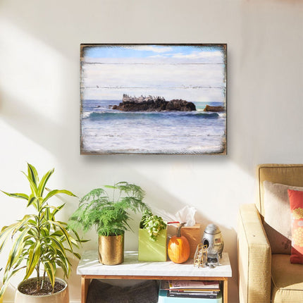 Rock at the Shore Wooden Coastal Wall Art by Nature Wonders - Coastal Sea-Life Decor - 95252-2B-2