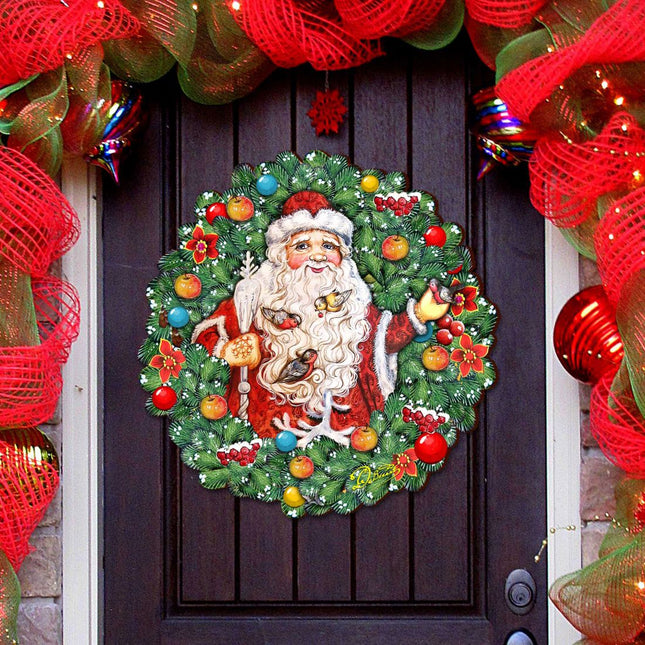 Santa Wreath with Birds Door Decor by G. DeBrekht - Christmas Santa Snowman Decor - 8185320H-0