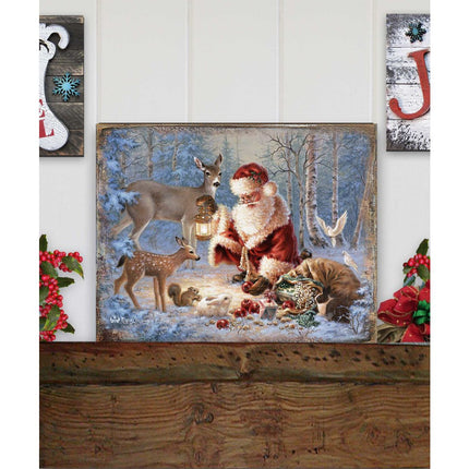 Abundance of Joy Art Wooden Wall Art by D Gelsinger - Christmas Santa and Snowman Decor - 95601B-0104-3