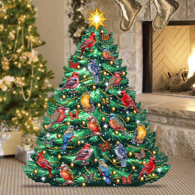Christmas Birds-Themed Christmas Tree Outdoor Indoor Decor Wooden Christmas Decoration by G. Debrekht Christmas Decor - 8191511F-0