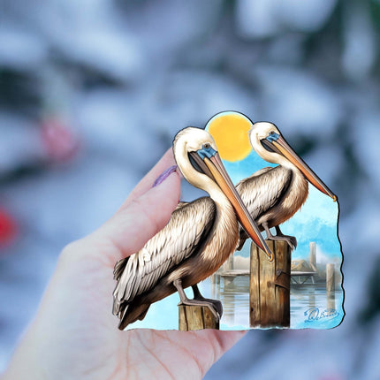 Beach Themed Ornaments - Pelicans Wooden Ornaments by G.Debrekht Coastal Holiday Decor - 8688195-2