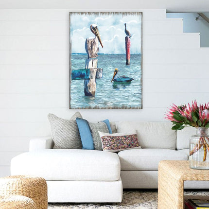 Peaceful Birds Pelicans and Seagulls Wooden Coastal Wall Art by Nature Wonders - Coastal Sea-Life Decor - 95252-4B-2