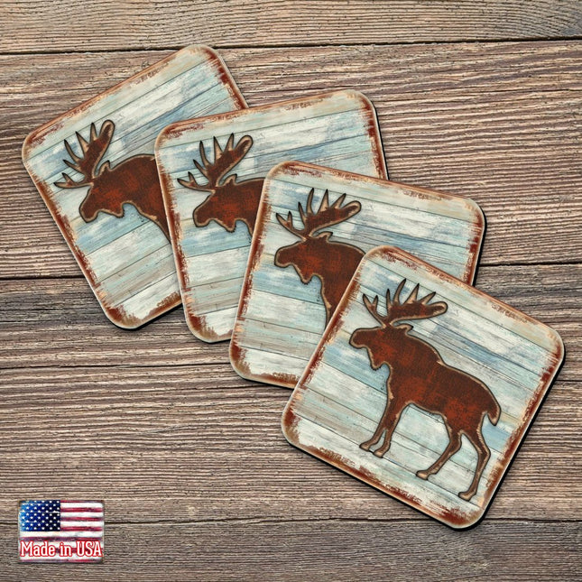 Moose Wooden Cork Coasters Gift Set of 4 by Nature Wonders - Nature Wildlife Decor  - 8198222-9C-S4-0