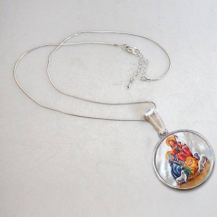 Holy Family Silver Plated Mother of Pearl Jewelry Necklace - 43050-2