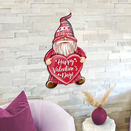 Happy Valentines Gnome Wooden Door Hanger Wall Art by G. DeBrekht - Love Family Kids Decor - 8611020H-1