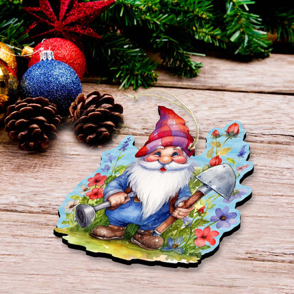 Garden Gnomes Decorative Wooden Ornaments Set of 3 by G. Debrekht - Spring Easter Decor - 8091030-S3-3