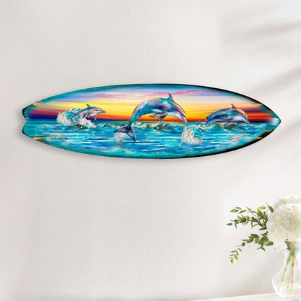 Dolphin's Dance Surfboard Coastal Wall Art by G. DeBrekht - Coastal Holiday Decor - 8490122HS-4