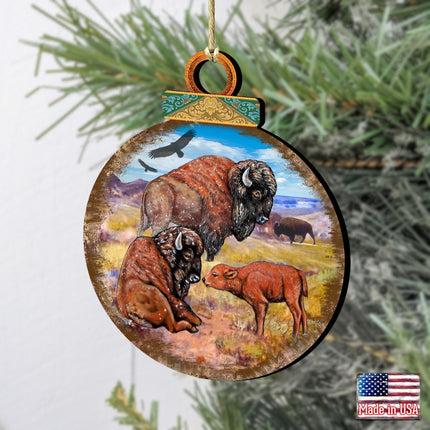 Buffalos Ball Wooden Ornaments by G. DeBrekht - Wildlife Holiday Decor - 8025218-2