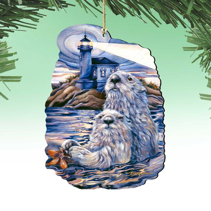 Starlight Otter Lighthouse Wooden Ornaments by J. Bergsma - Coastal Sea-Life Decor - 8591572-JB-2