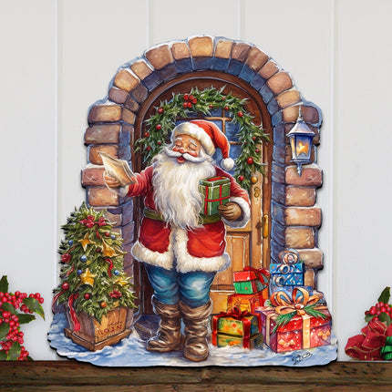 Santa's Surprise Visit Holiday Door Decor  by G. Debrekht - Christmas Santa Snowman Decor - 8611045H-2