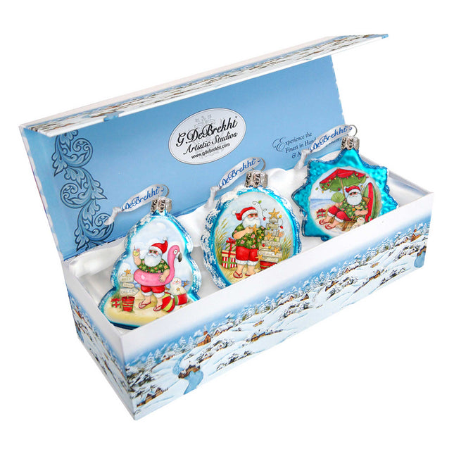 Christmas at the Beach Mercury Glass Ornaments Set of 3 by Susan Winget - Santa and Snowman Decor-0