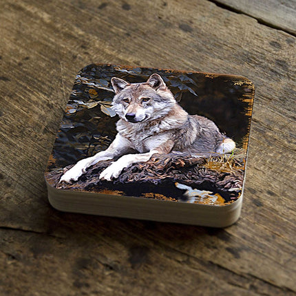 Wolf Wooden Cork Coasters Gift Set of 4 by Nature Wonders - Nature Wildlife Decor  - 95287C-S4-1