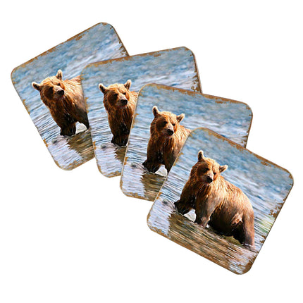 Bear Wooden Cork Coasters Gift Set of 4 by Nature Wonders - Nature Wildlife Decor  - 95297C-S4-4