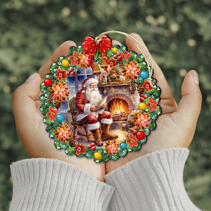 Santa at the Fireplace Wreath Wooden Ornaments by G. Debrekht Christmas Santa Snowman Decor - 8611089-2-2