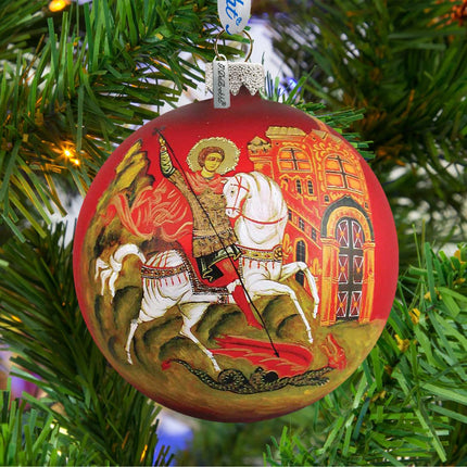 Icon Saint George Ball Glass Ornament by G. DeBrekht - Nativity Holiday Decor - 73214-2