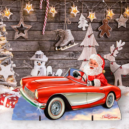 Santa Sports Car Christmas Outdoor Scene by D. Gelsinger - Christmas Santa Snowman Decor - 8461030F-1554-2