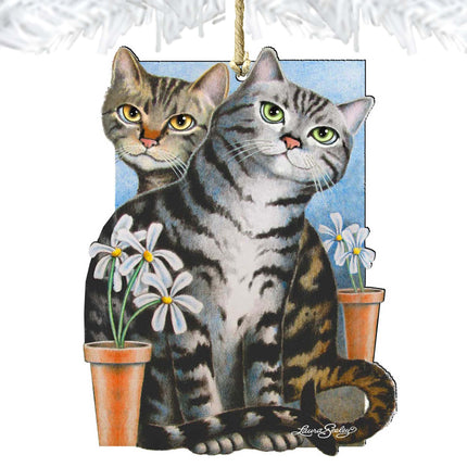 Silver N Gold Cat Wooden Ornaments by Laura Seeley - Pets Dog and Cats Decor - 8512071-LS-4