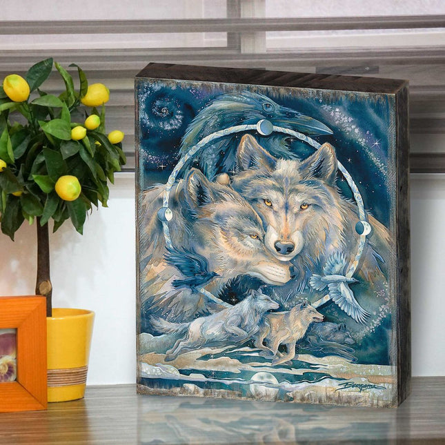 In Spirit I Am Free Wolves Ravens Wooden Wall Art by J. Bergsma - Nature Wildlife Decor - 85922723B-JB-0