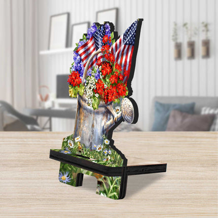 American Freedom Cell Phone Stand Wood Mobile Tablet Holder Charging Station Organizer - 892077C-DG-0