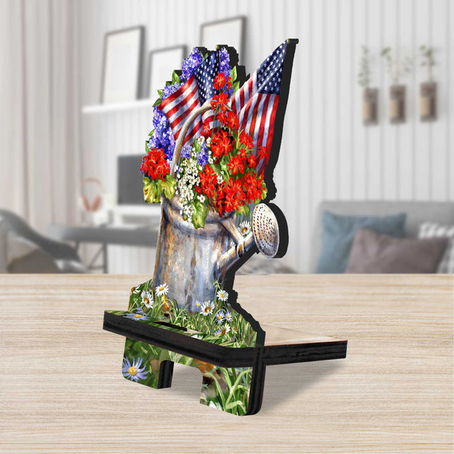 American Freedom Cell Phone Stand Wood Mobile Tablet Holder Charging Station Organizer - 892077C-DG-0