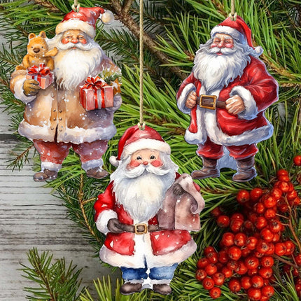 Santa Decorative Wooden Ornaments of 3 by G. Debrekht - Christmas Decor - 8091009-S3-3