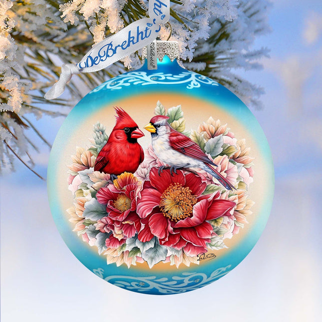 Romantic Cardinals Ball Glass Ornament by G. Debrekht - Christmas Decor - 73378-0